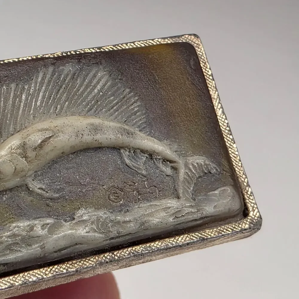 Vintage Dante Sailfish Scene Hand Engraved Silver Tone Cufflinks 1
